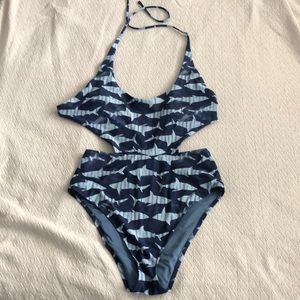 Aerie Blue Shark Print One Piece Swimsuit